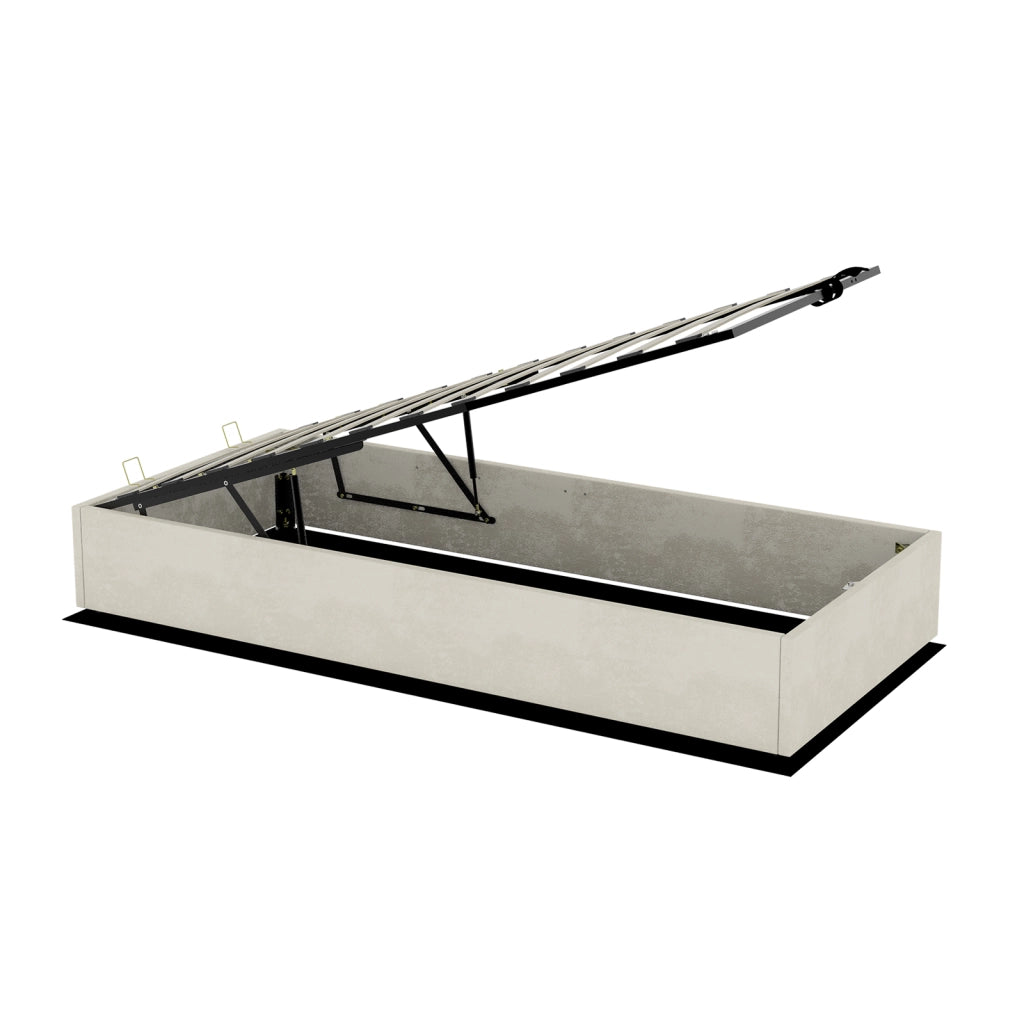 DESMIU Letto bambino 90 × 200 cm 1 posto con contenitore pneumatico e testiera fantasia, senza materasso, in tessuto e metallo beige