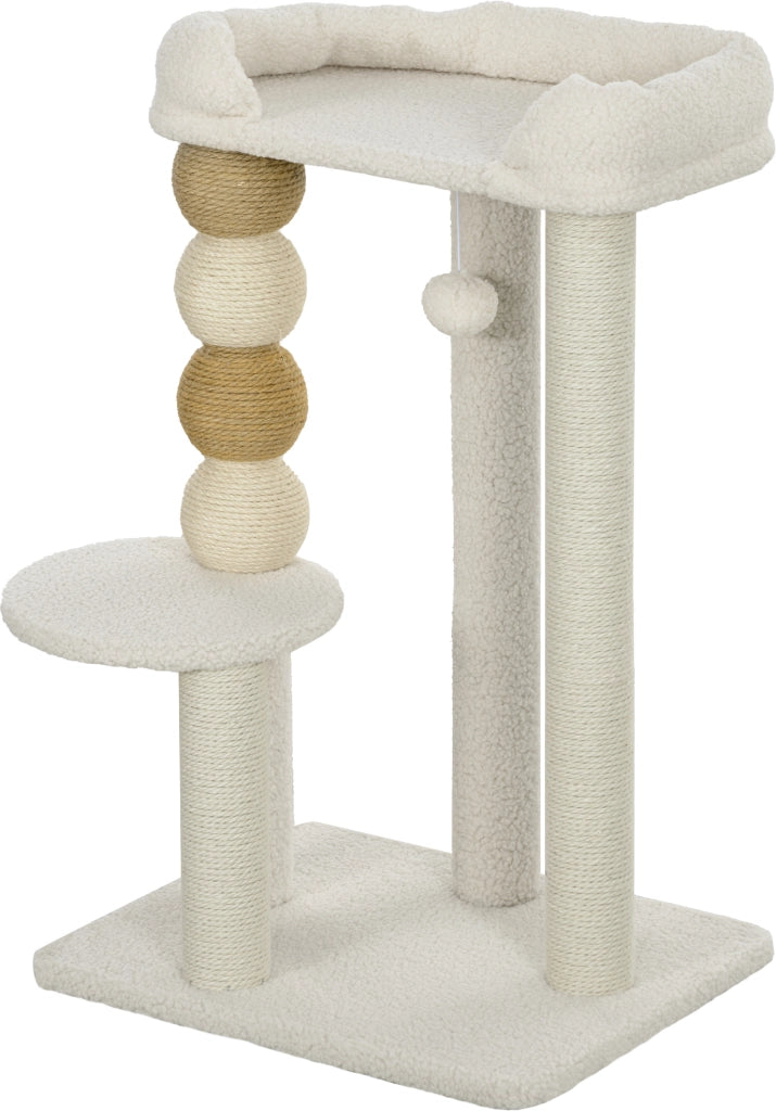 Torre per Gatti con Lettino e Piattaforma ¨C Minimal ¨C Legno, Beige, 48.5x40x76 cm