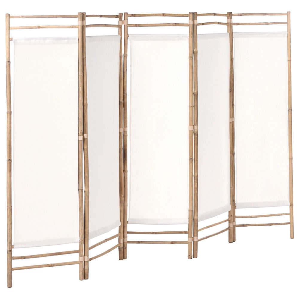 Divisorio a 5 pannelli Marrone chiaro Bambù 225 x 160 Divisorio in legno naturale Japandi Schermo organico Schermo per camera da letto