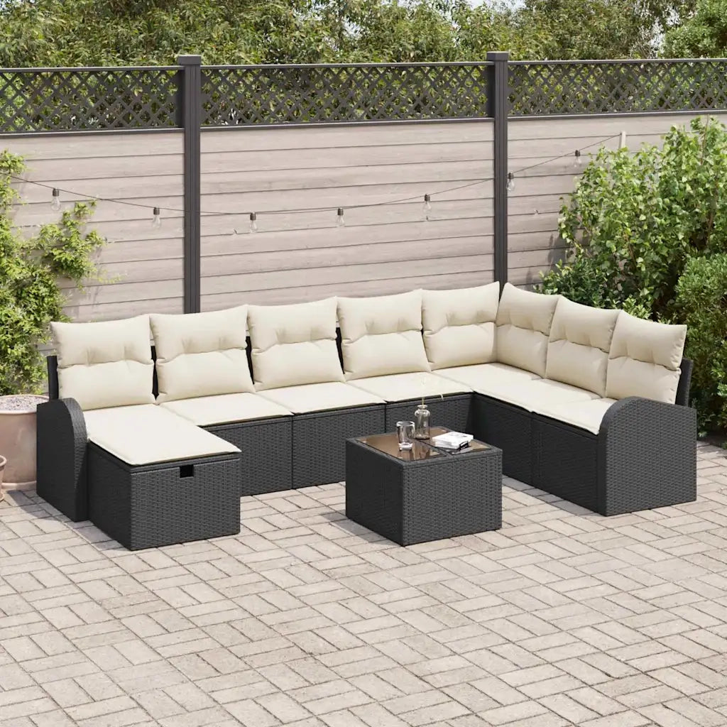 Set di divani con cuscino Nero e crema polyrattan