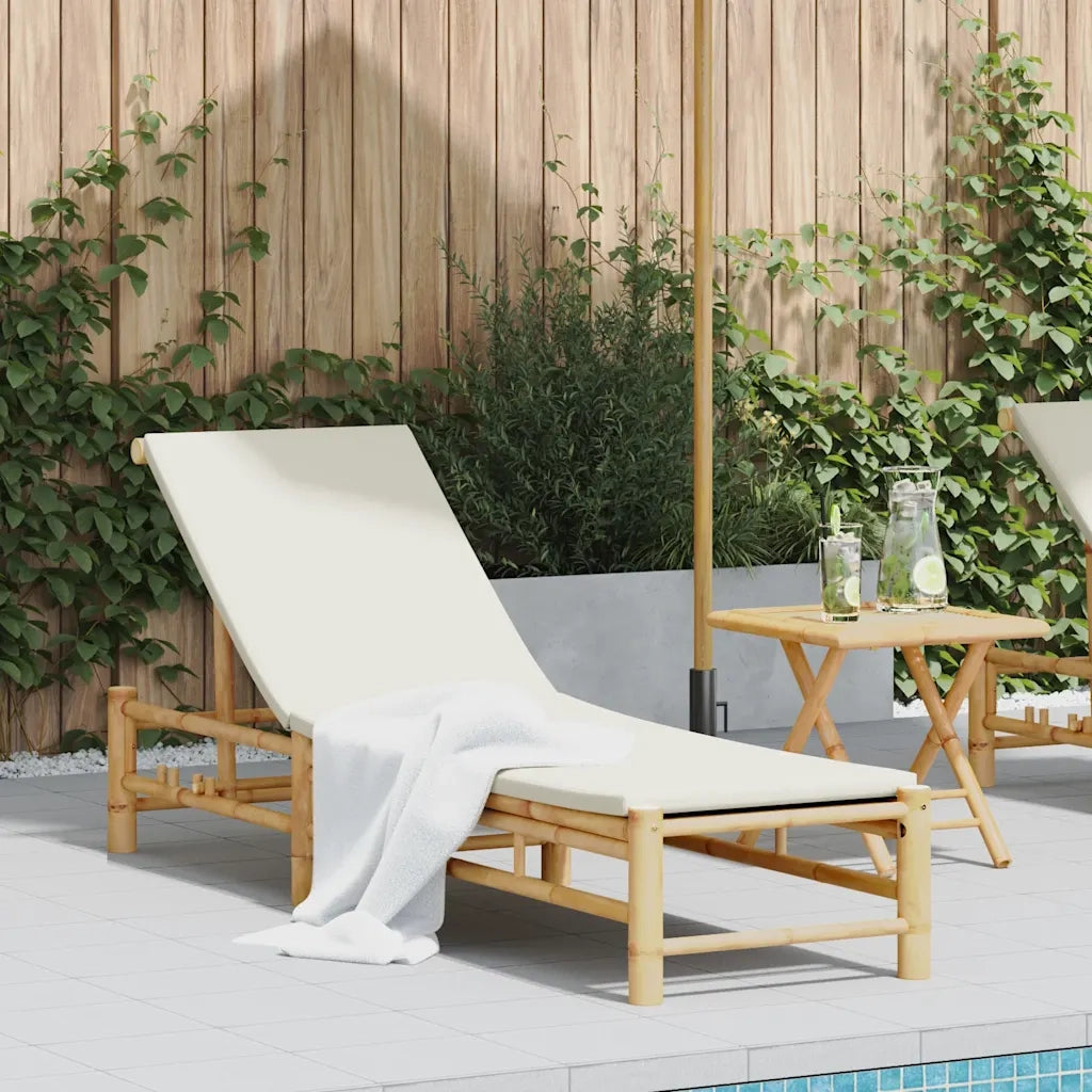 Lettino Prendisole con Cuscini 55x199x30 cm in Bambù 4108226