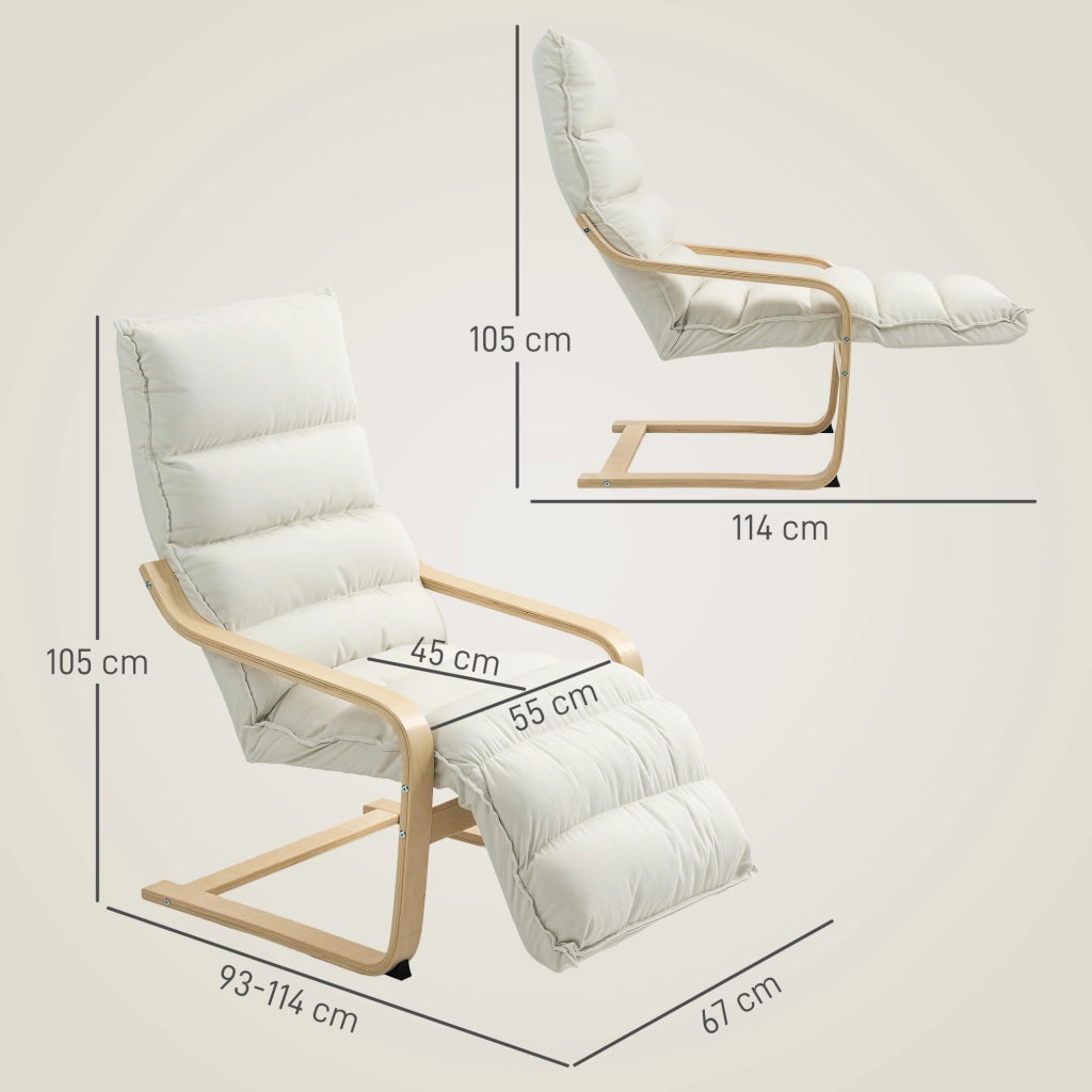 Poltrona relax in velluto crema ¨C Xylo ¨C con poggiapiedi regolabile e struttura in acciaio 67x93x105cm
