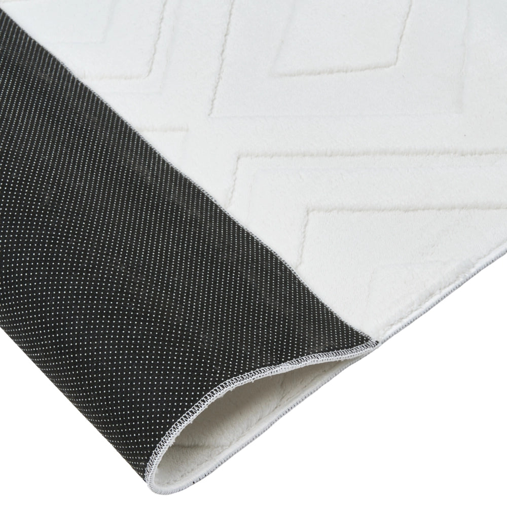 Tappeto da Soggiorno Bianco Sporco Jacquard 80 x 230 cm a Pelo Corto Rettangolare in Poliestere con Retro Antiscivolo Stile Moderno