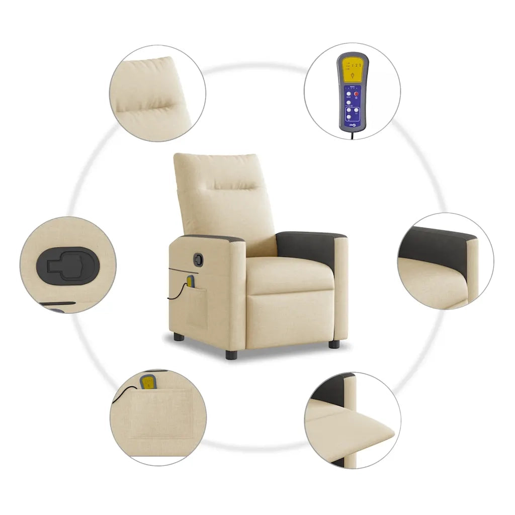 Poltrona Massaggiante | Sedia Relax Reclinabile Crema in Tessuto