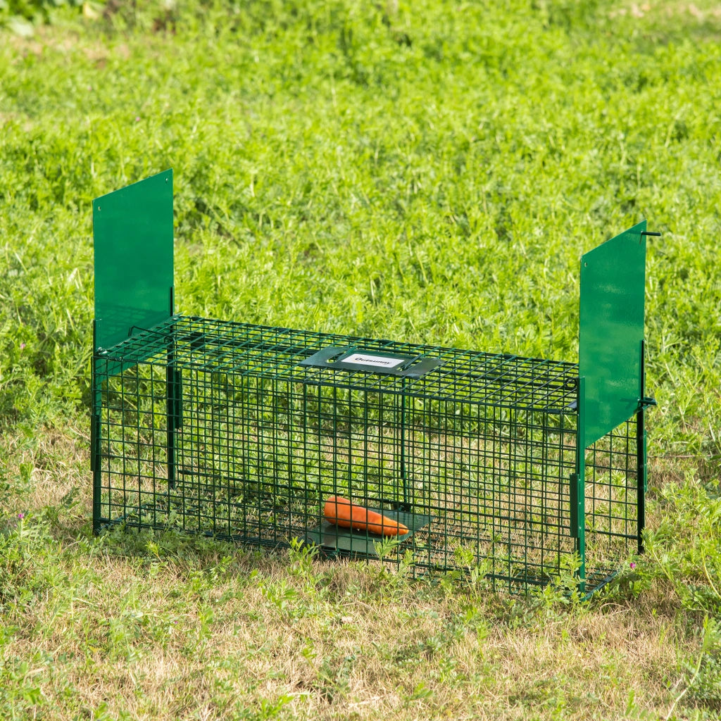 Gabbia per Animali Vivi con 2 Porte ¨C zephmum ¨C Verde Scuro Metallo 80x25x30 cm