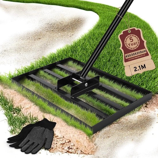 Nivellatore per prato adattabile manico 210 cm - Attrezzo in acciaio di alta qualità - Livellamento del terreno - Topdressing - Superficie perfettamente piana