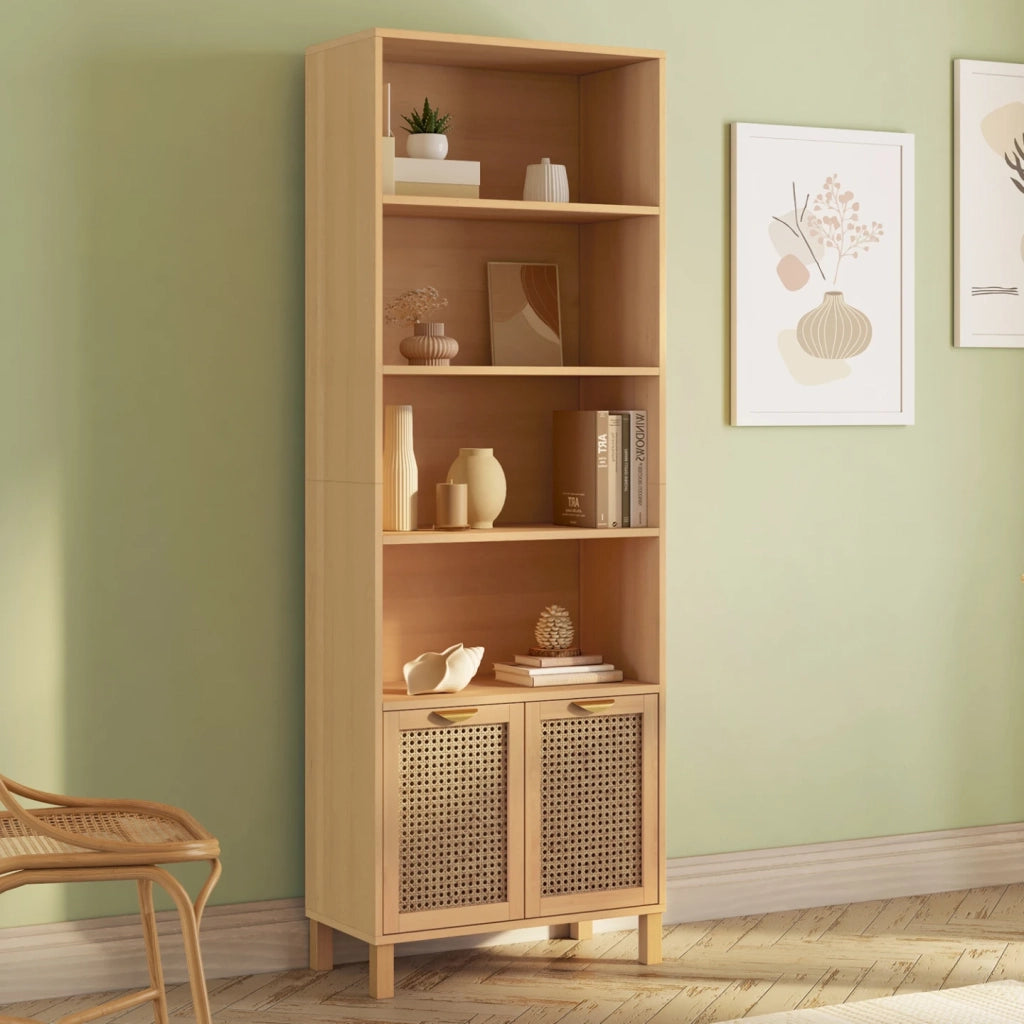 IDMarket - Libreria a 4 livelli con armadio EDHEN in vimini e legno
