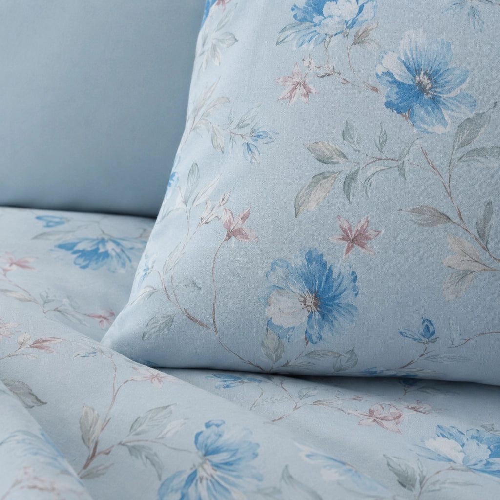 Roserada, set Completo Letto Singolo in Percalle, blu Chiaro