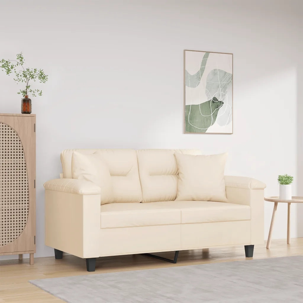 Divano a 2 Posti con Cuscini Beige 120 cm Tessuto Microfibra 3200970