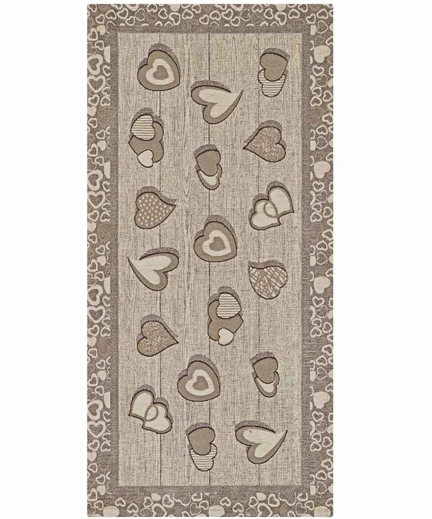 Tappeto LOVELY beige tortora cm.55x80 moderno cuori, tappetino multiuso lavabile antiscivolo