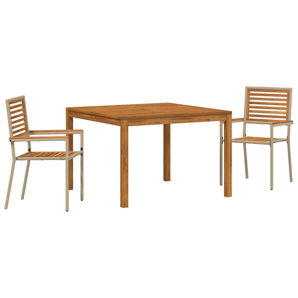Set da Pranzo per Giardino 3 pcs Beige Legno di Acacia Massello