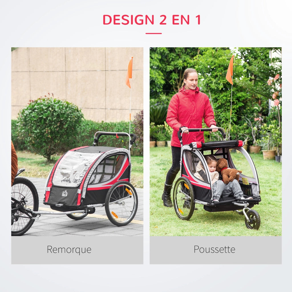 Carrello per bicicletta bambini 2 in 1 ¨C zephmum ¨C rosso