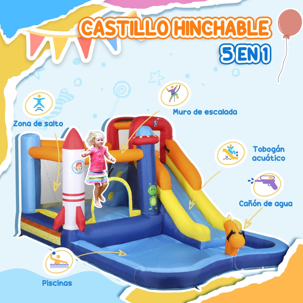 Castello Gonfiabile 5 in 1 con Scivolo Piscina e Cannone ad Acqua ¨C Xylo ¨C con Gonfiatore 550W