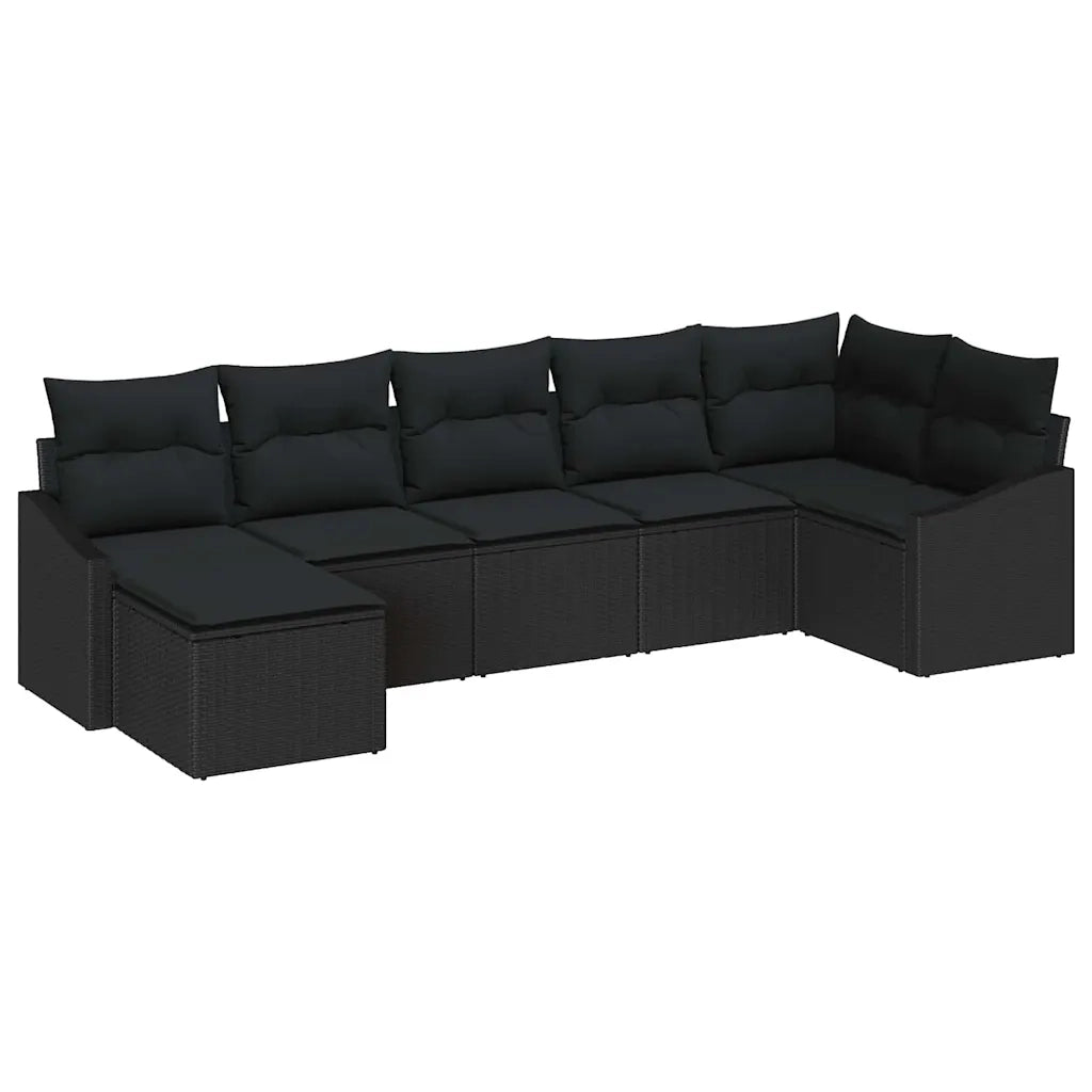 Set Divano da Giardino con cuscino 7 pcs Nero polyrattan