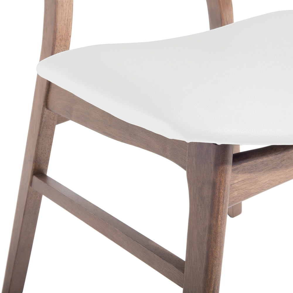 Set di 2 sedie da pranzo sedile in ecopelle bianca struttura in legno scuro design rustico senza braccioli