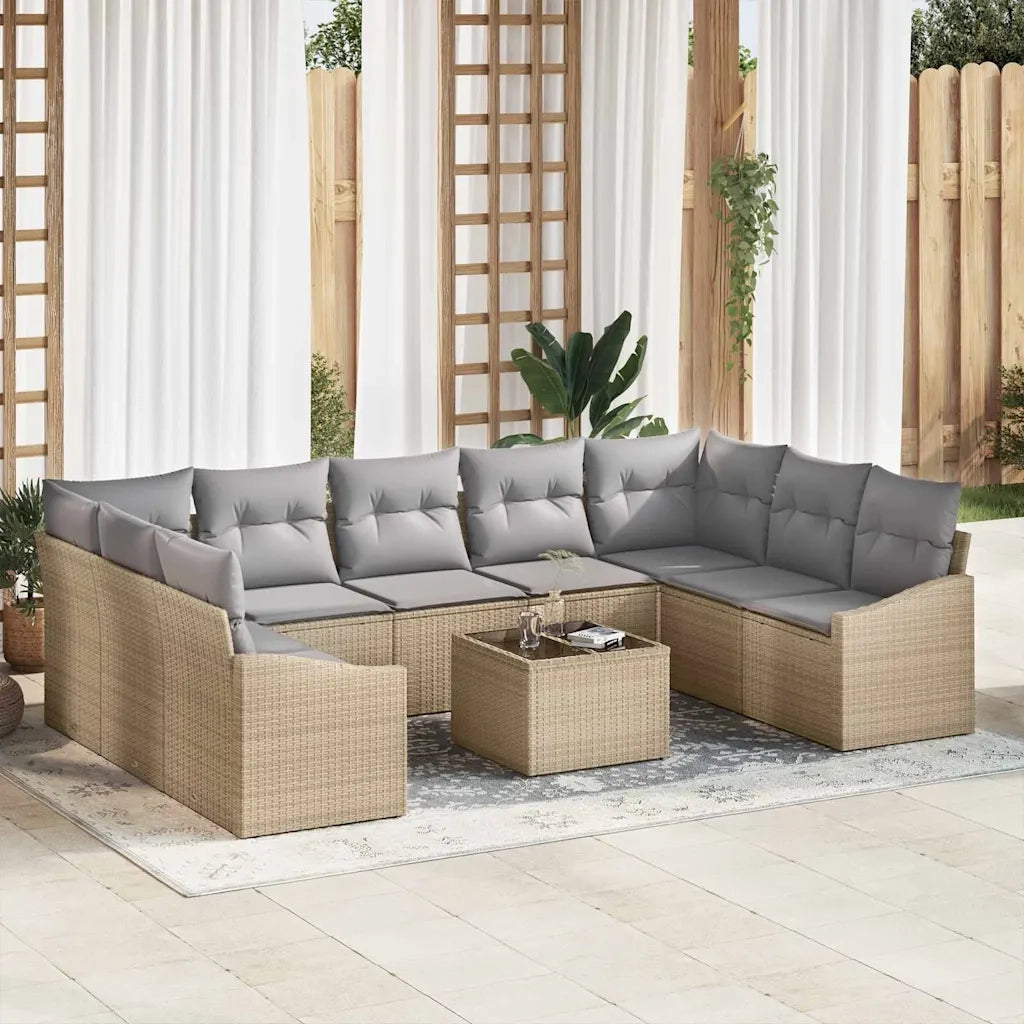 Set Divano da Giardino Beige e Grigio Chiaro polyrattan 3355559