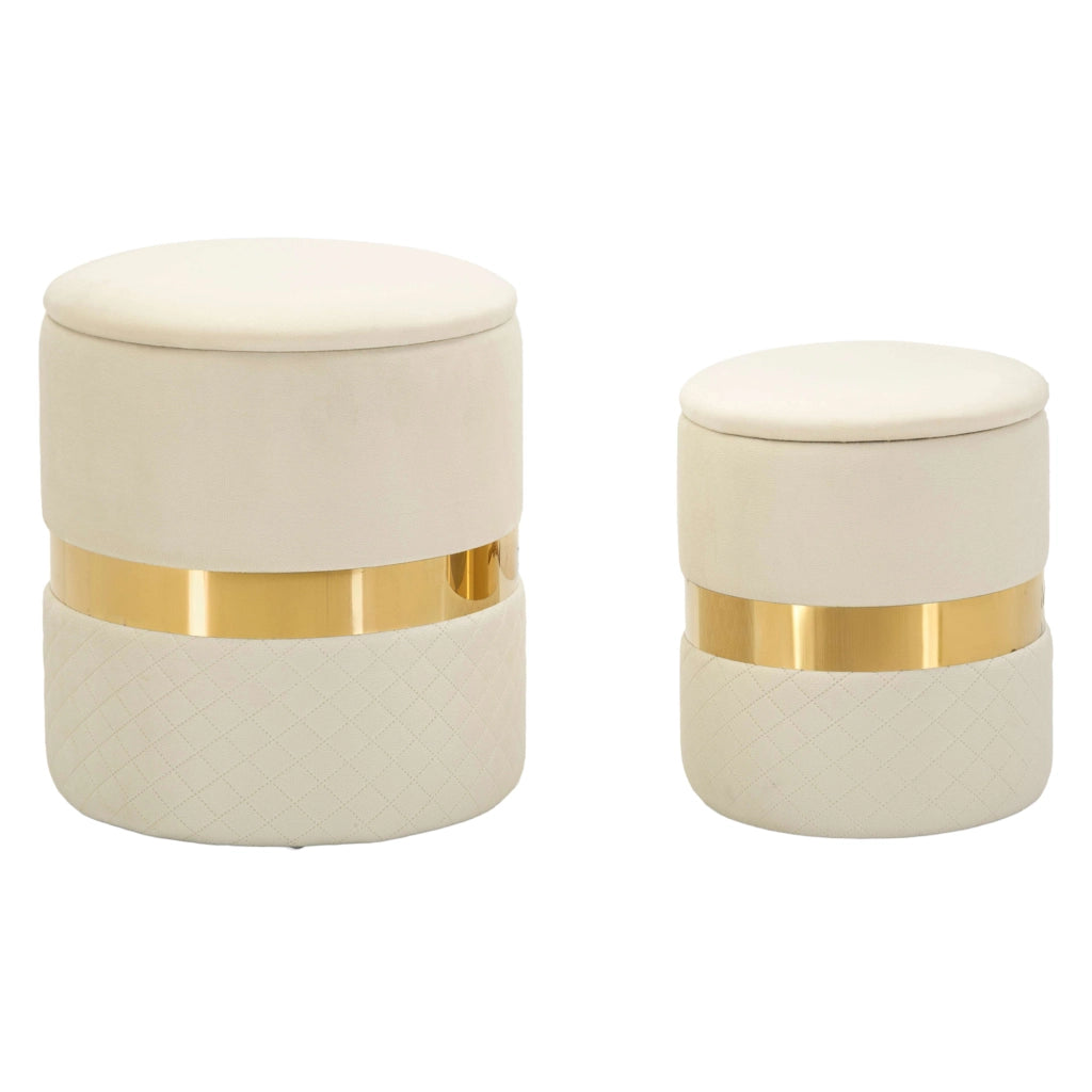 Maun, Pouf Contenitore set da 2, 37x37x42h cm Bianco Crema