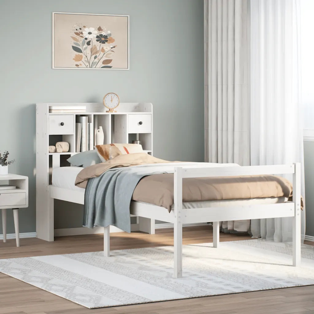 Letto con Libreria senza Materasso-Struttura Letto con contenitore 75x190 cm in Legno Pino 540566