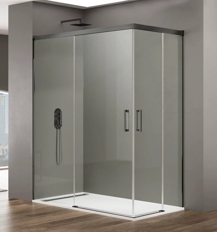 Box doccia angolare BASIC apertura al vertice 130x80 cm (125-129/75-80) titanio vetro trasparente
