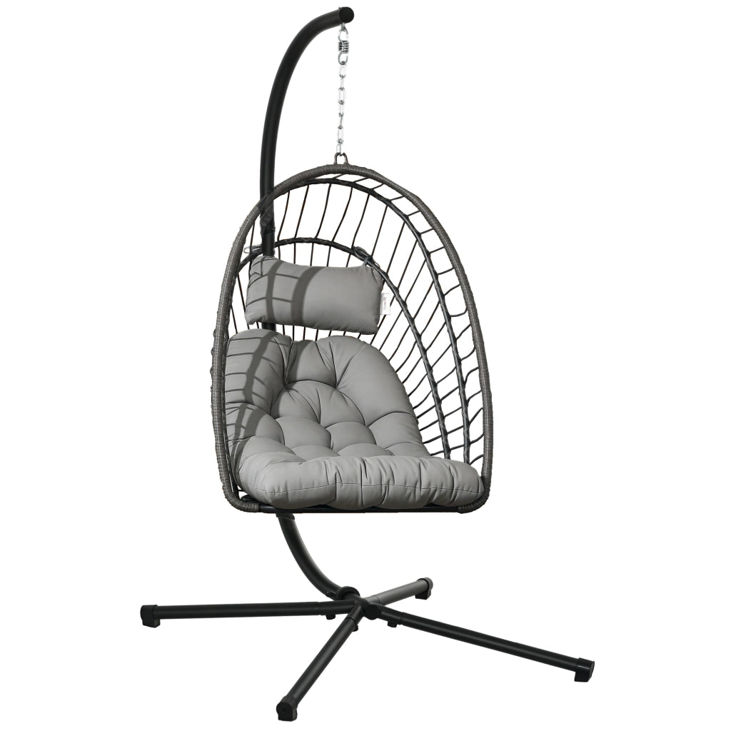 Poltrona Sospesa in Rattan PE ¨C Zephmum ¨C Grigio con Cuscino
