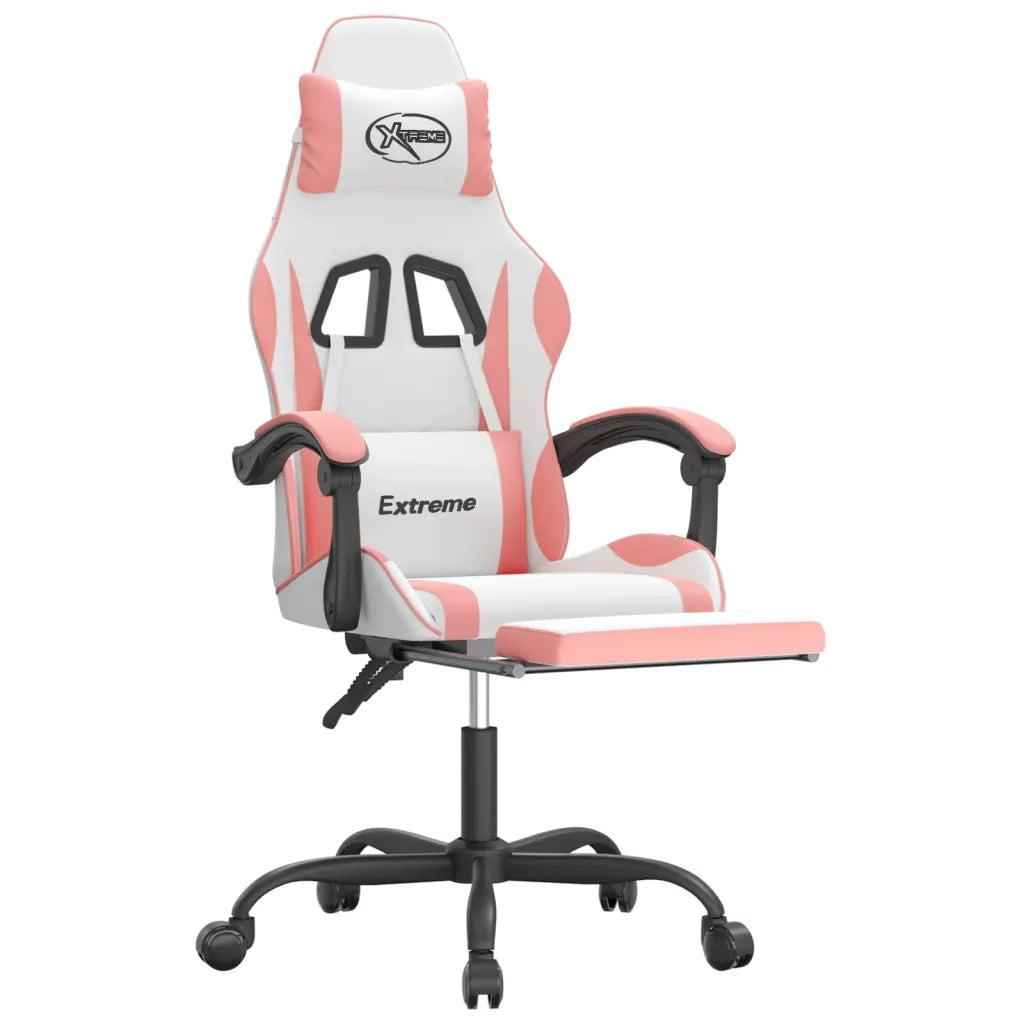 Sedia da Gaming | Sedia da e-sports Girevole Poggiapiedi Bianca e Rosa Similpelle