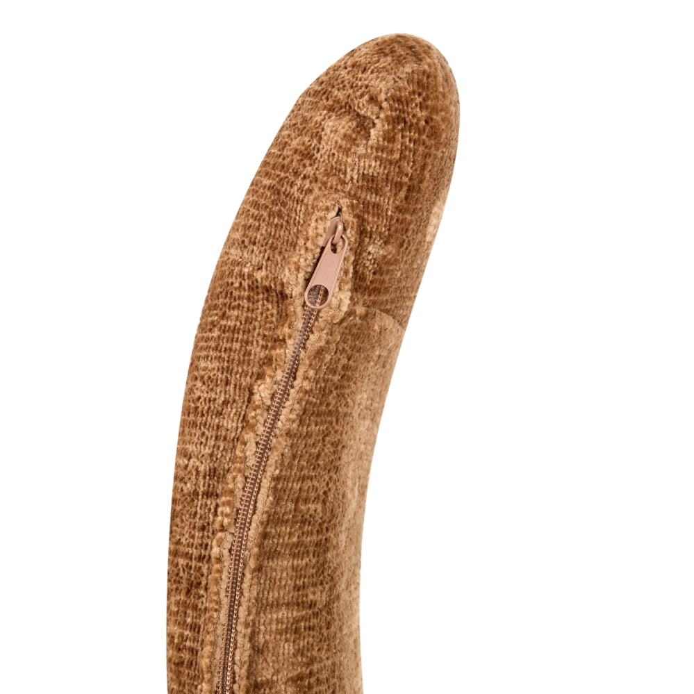 Poltrona girevole con seduta in ciniglia marrone dorato senza braccioli con cuscino, schienale rotondo, gambe in metallo, stile retrò