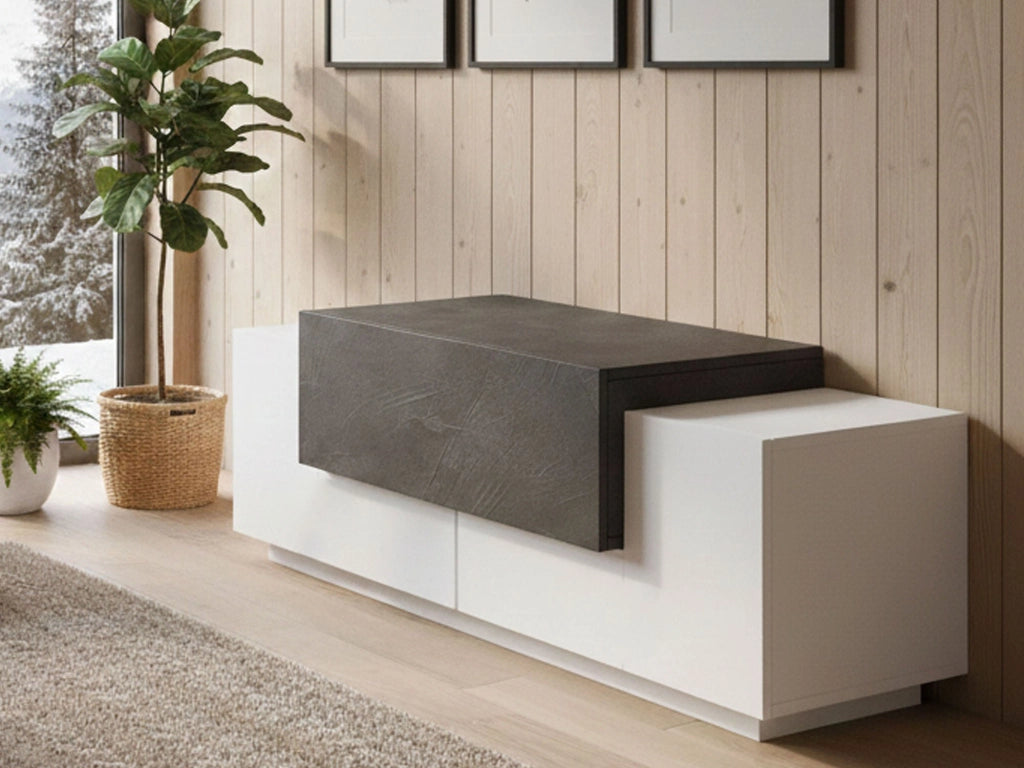 Madia Aspera, Credenza 3 Vani Made in Italy, 120x45x46h cm Bianco Lucido