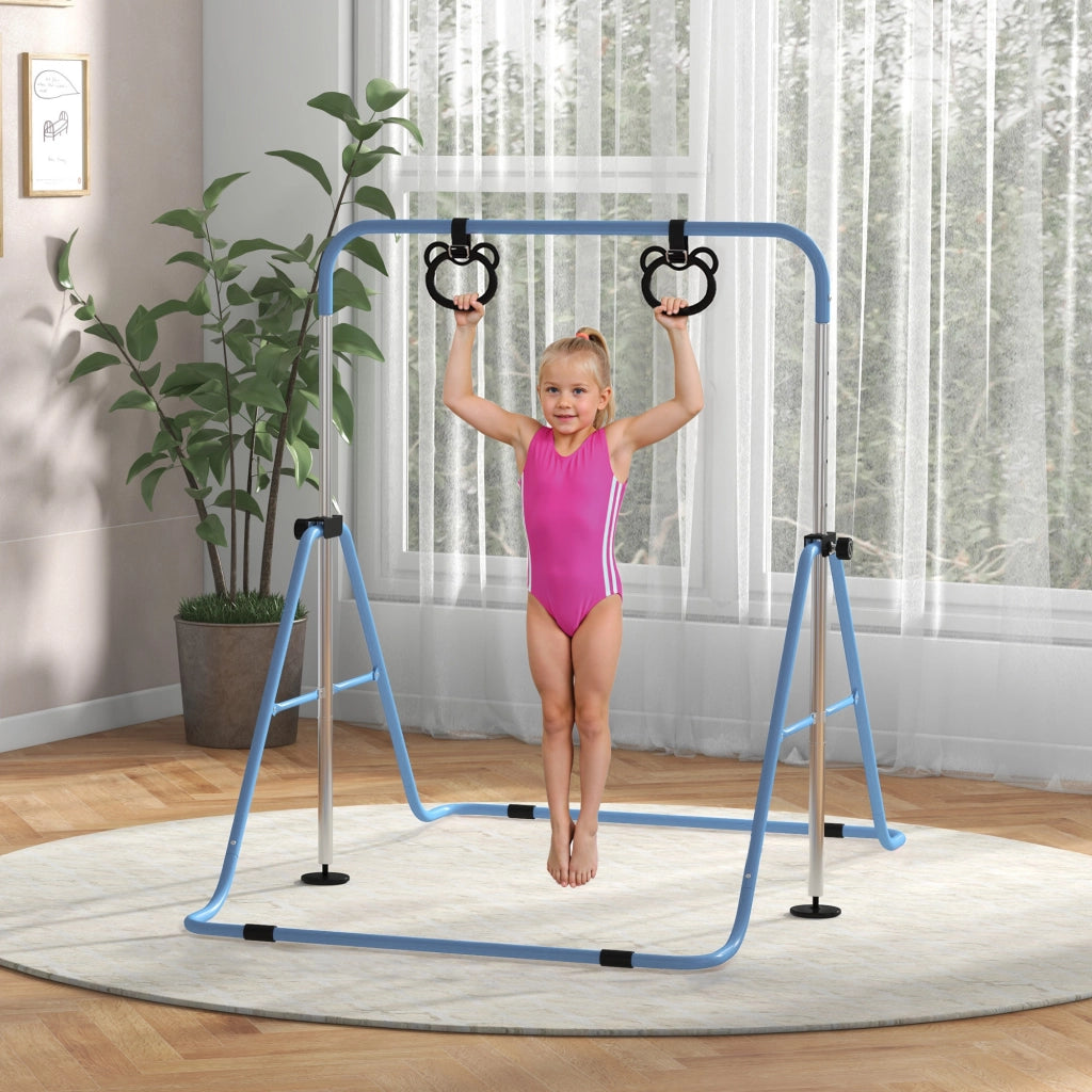 Barra di ginnastica per bambini ¨C Minimal ¨C regolabile in altezza, anelli, blu