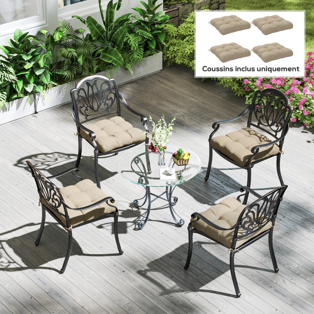Set 4 cuscini per sedie da giardino ¨C Xylo ¨C imbottiti 10 cm con lacci 48x48 cm cachi