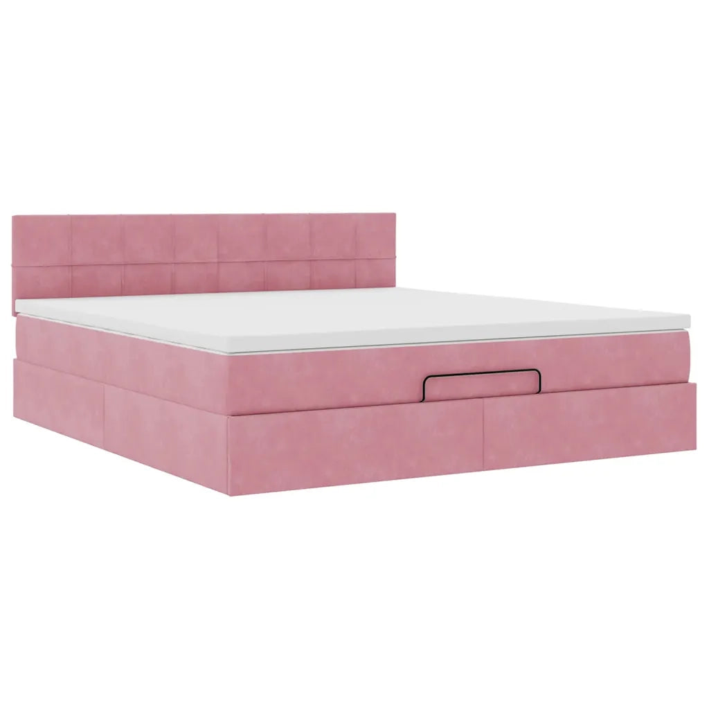 Pouf Letto con Materasso e LED Rosa 180x200cm in Velluto 3312643