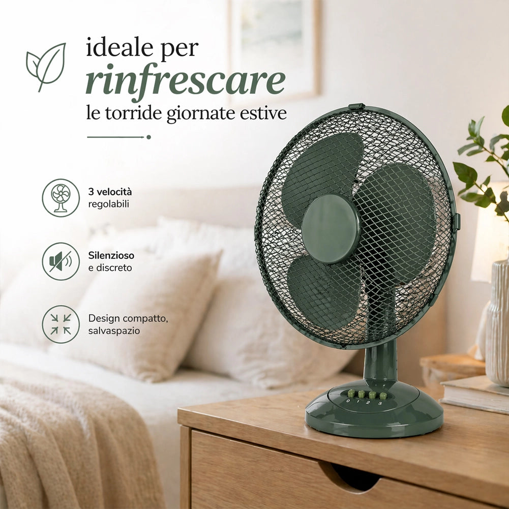 Ventilatore da Tavolo Autoportante Ø40 cm Potenza 45W 3 Velocità Verde