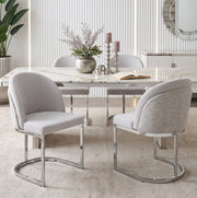 Set di 4 sedie da pranzo 59x52x85 cm con doppio schienale in chenille grigio e argento