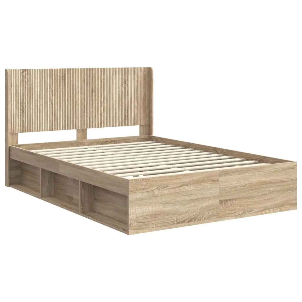 Letto matrimoniale | Letto per adulti | Struttura del letto con stoccaggio e testata Rovere Sonoma