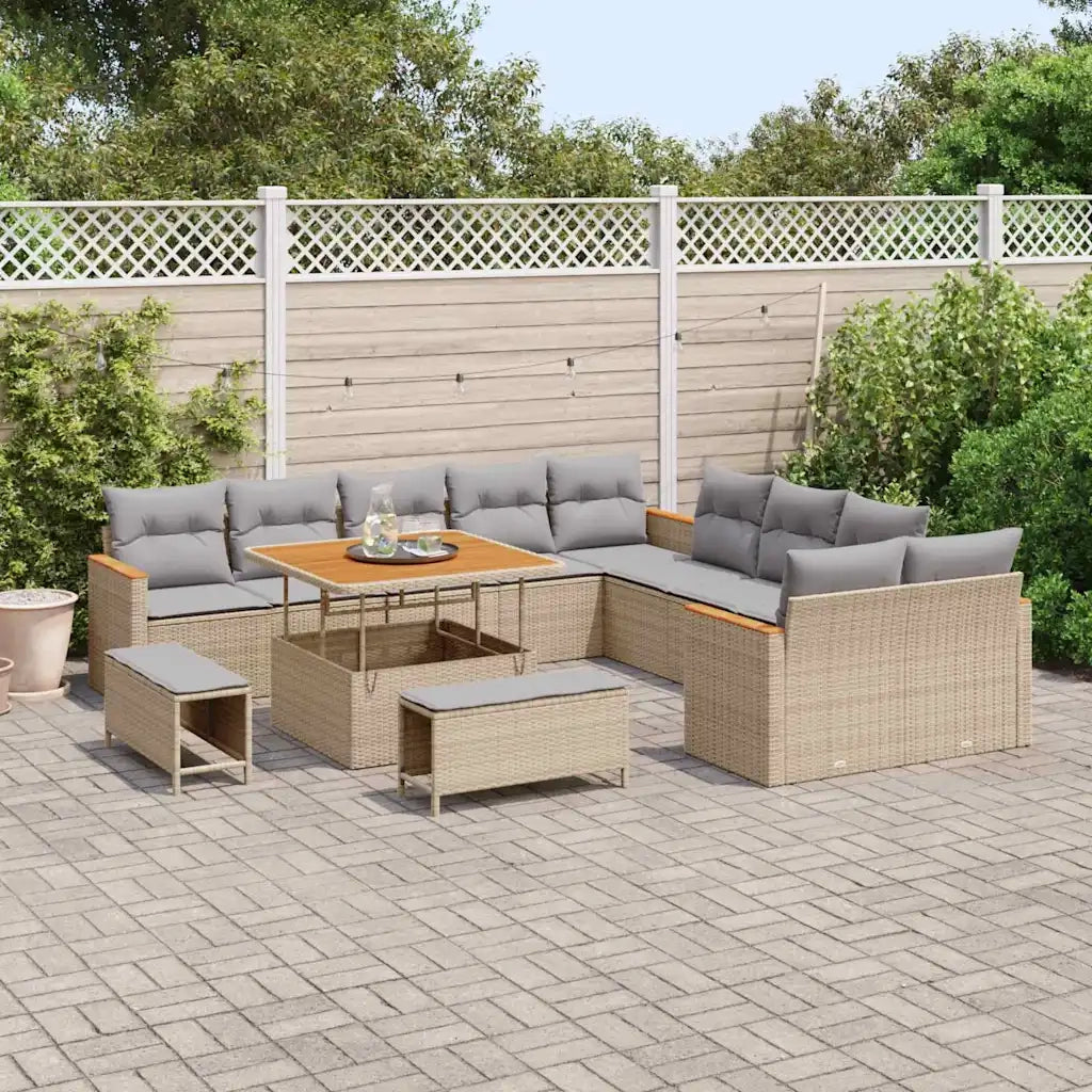 Set Divano da Giardino 13 pcs Beige polyrattan
