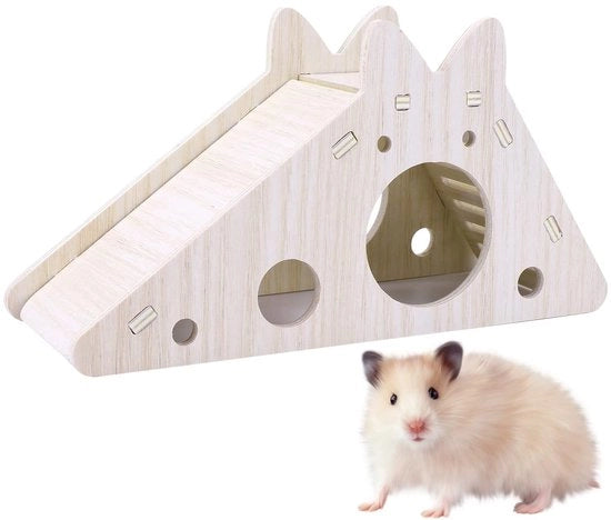 Casa per Hamster in Legno - Casa di Gioco con Scalone/Slitta - Rifugio per Piccoli Animali - Struttura per Habitat DIY - 18,3 x 7 x 9,5 cm - Materiale Sicuro - Casa per Animali Piccoli