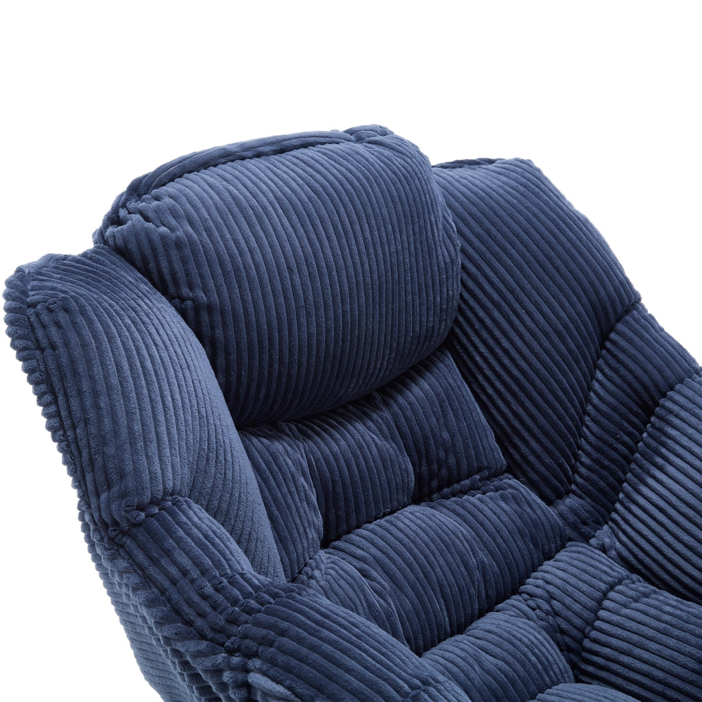 Poltrona relax moderna con poggiapiedi e tascone laterale - Zephmum - Blu marino per spazi piccoli