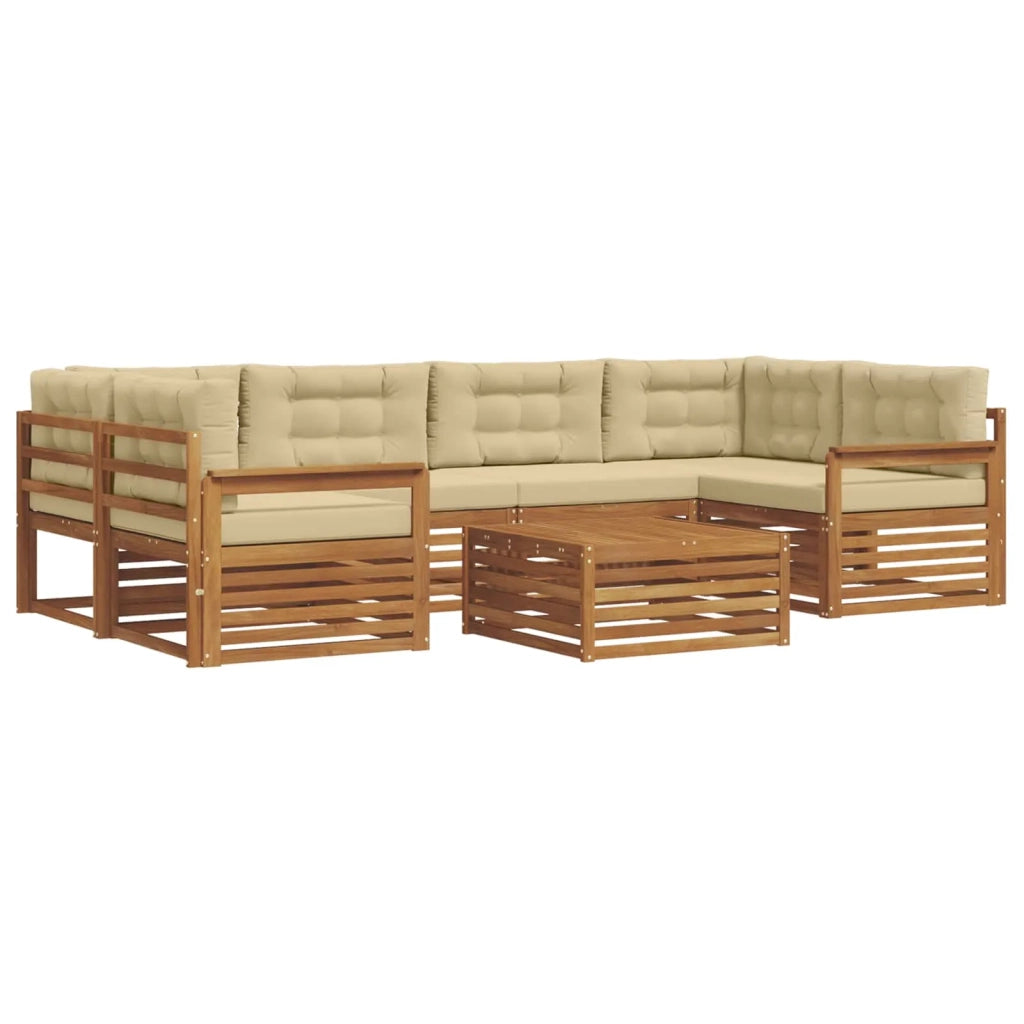 Set di divani da esterno con cuscino 7 pcs Naturale e Beige 3373088