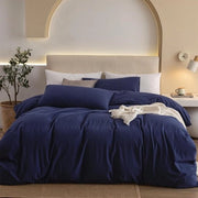 Letto a due piazze 220 x 240 cm blu marino - cotone - letto a due piazze - Oeko-Tex - allergie - 3 pezzi - liscio - morbido - cuscini 80 x 80 cm - copriletto 240 x 220 cotone.