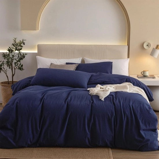 Letto a due piazze 220 x 240 cm blu marino - cotone - letto a due piazze - Oeko-Tex - allergie - 3 pezzi - liscio - morbido - cuscini 80 x 80 cm - copriletto 240 x 220 cotone.