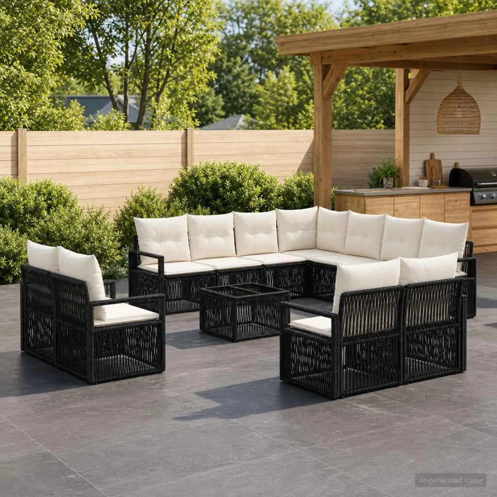 Set Divano da Giardino 12 pcs Nero polyrattan 3435883