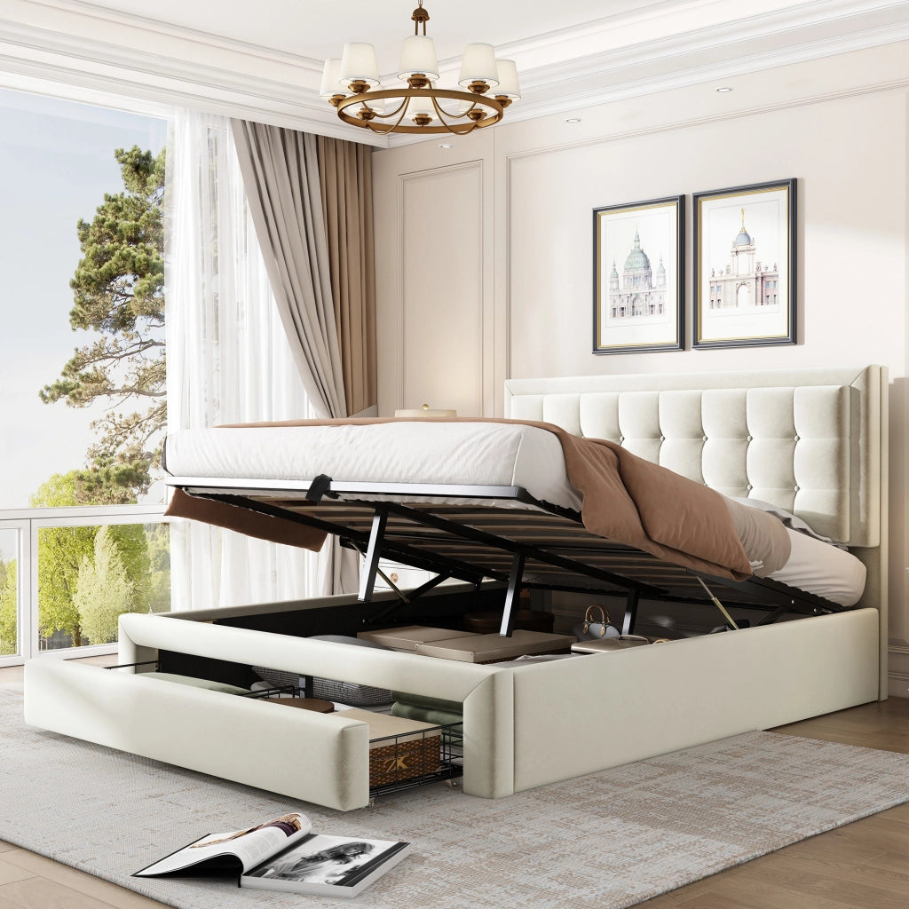 letto imbottito velluto beige 140 x 190 cm