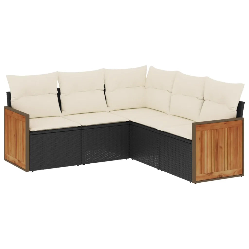 Set Divani da Giardino 5 pz con Cuscini in Polyrattan Nero