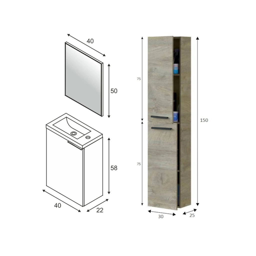 Osnago, set Mobili Bagno Specchio Incluso, Marrone Quercia