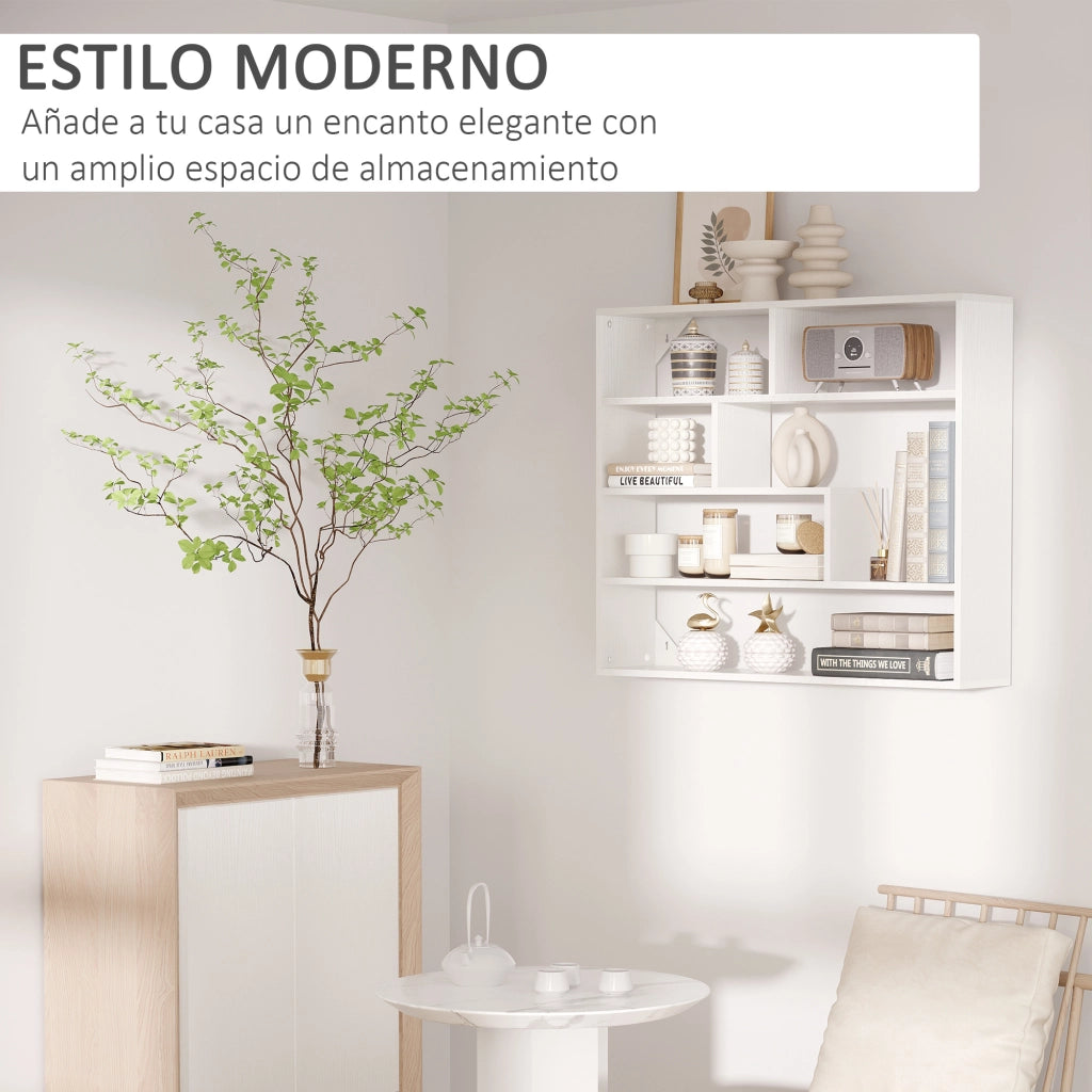 Libreria a Parete Scaffale Sospeso 7 Scomparti Aperti Stile Moderno ¨C Xylo ¨C Bianco 94x19,5x80 cm