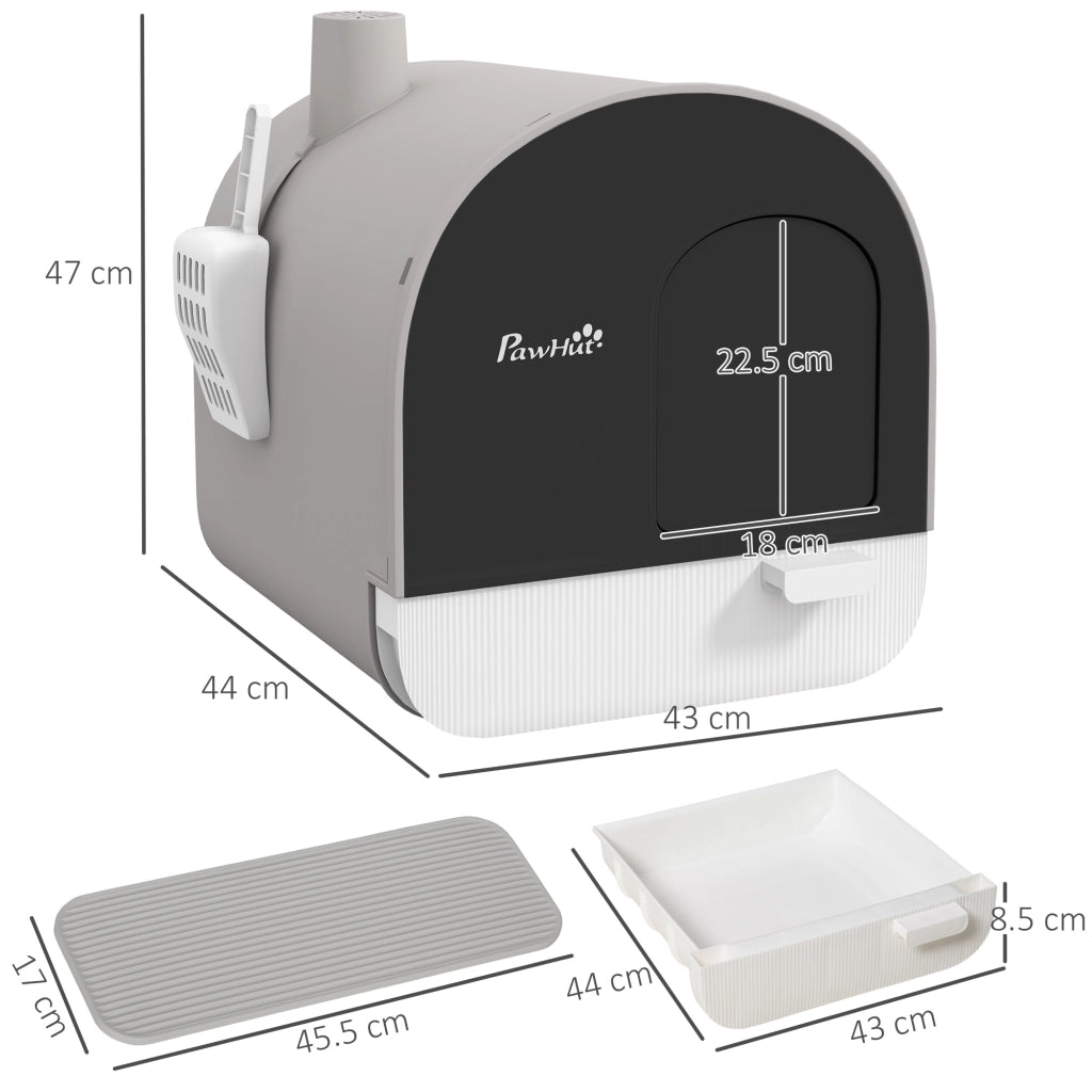 Lettiera Chiusa per Gatti ¨C Xylo ¨C con Filtri, Paletta e Vassoio, PP, 43x44x47cm, Grigio