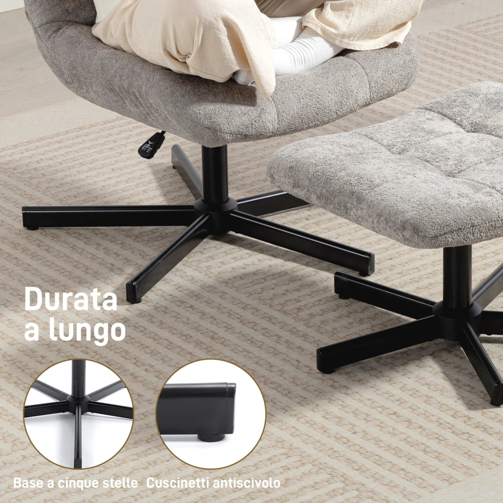 Poltrona Relax Reclinabile 4 Livelli ¨C Xylo ¨C Tessuto Effetto Velluto Grigio con Poggiapiedi, 66x80x93-104 cm