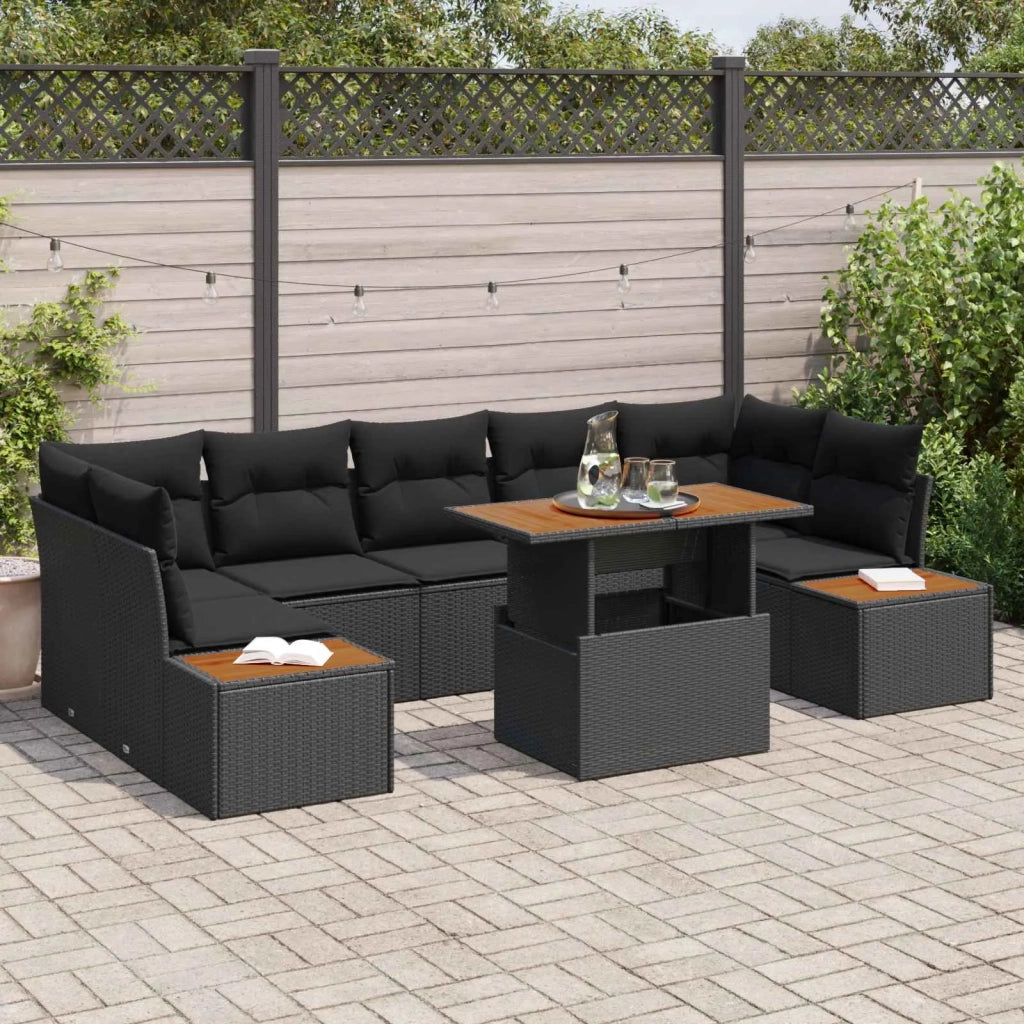 Set Divano da Giardino con archiviazione 8 pcs Nero Poly Rattan
