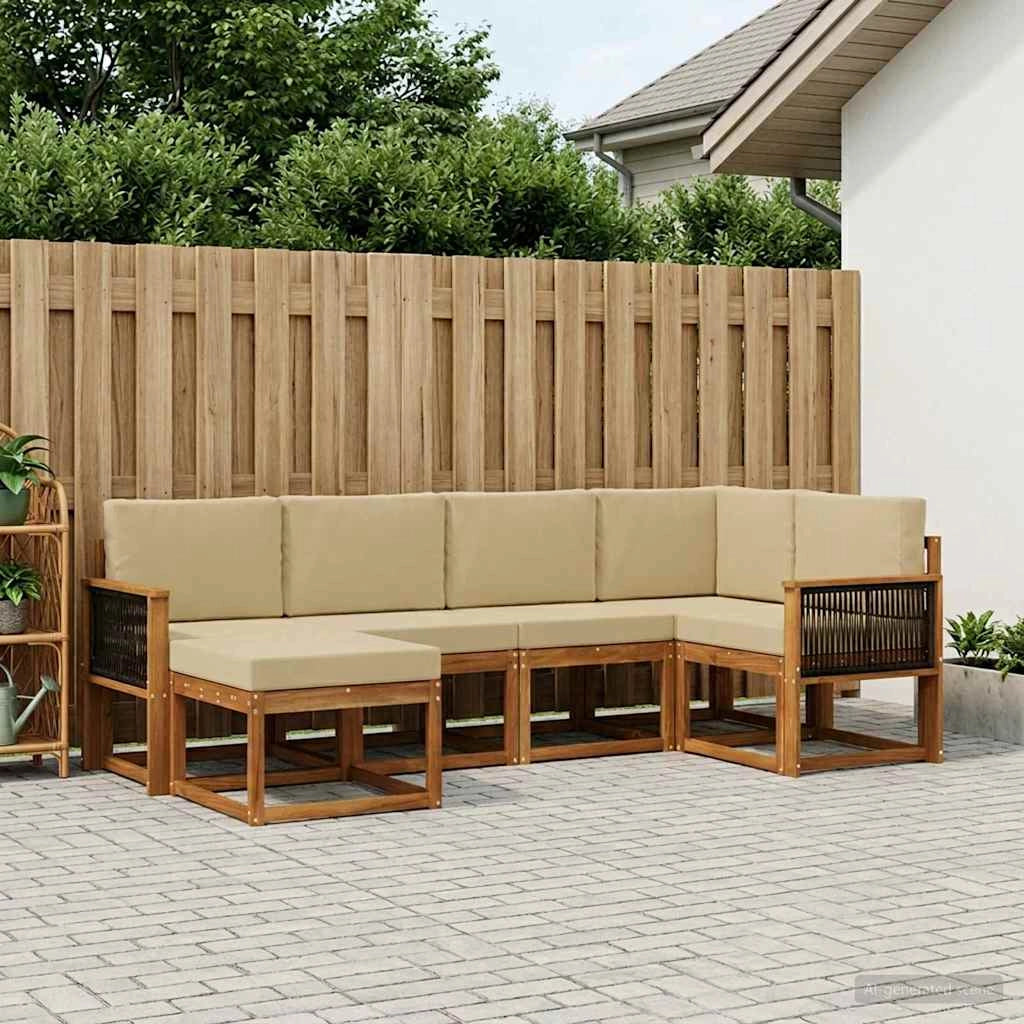 Set di divani da esterno 6 pz Naturale e Beige 3385354