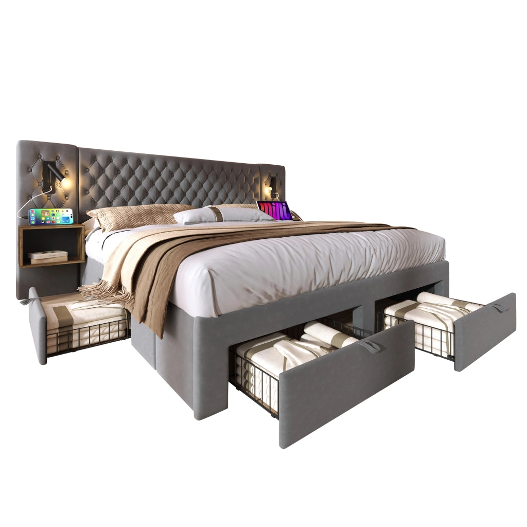 letto imbottito velluto grigio 160 x 200 cm
