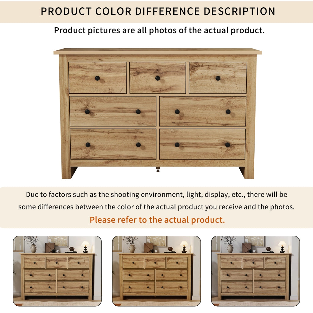 Credenza con 7 cassetti e piedino centrale regolabile - per cucina e soggiorno - 152x40x89 cm - color legno